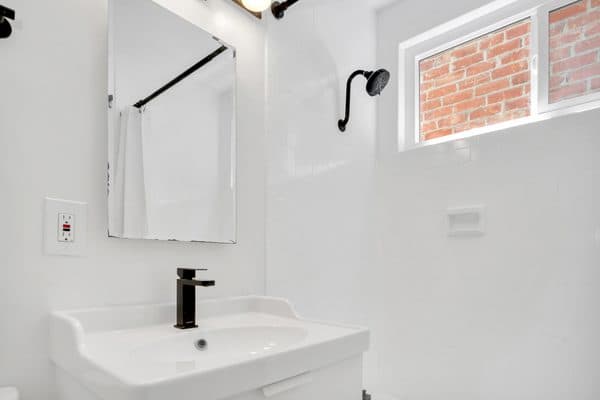 Renovated bathroom with new vanity and fixtures